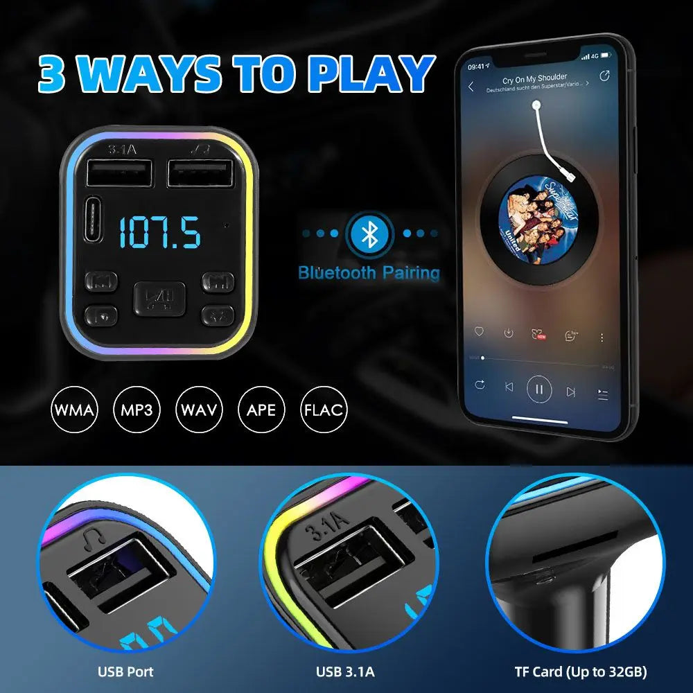 Modulator Player Power Adapter Car FM Transmitter USB Charger Bluetooth