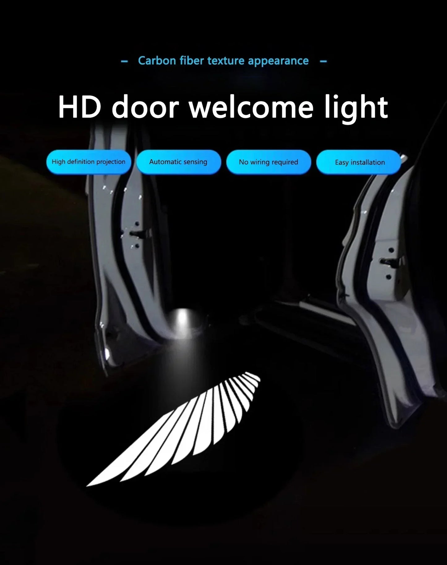 Wireless HD Laser Car Door Projector - 2/4pcs, Auto Accessory, No Wiring Required, Battery-Powered