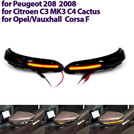 Dynamic LED Turn Signal Light Sequential For Peugeot 208 2008 12-22 Citroen C3 MK3 C4 Cactus Opel Corsa