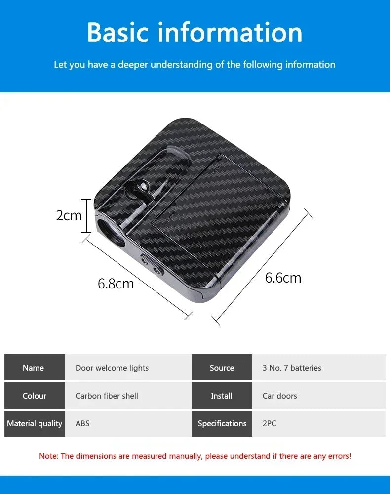 Wireless HD Laser Car Door Projector - 2/4pcs, Auto Accessory, No Wiring Required, Battery-Powered